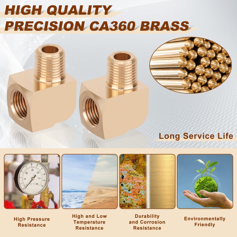 Boeray 2pcs 1/8â€ Brass Fittings 90 Degree Barstock Street Elbow 1/8" NPT Male Pipe to 1/8" NPT Female Pipe Elbow Forged Brass Pipe Fittings - Image 3